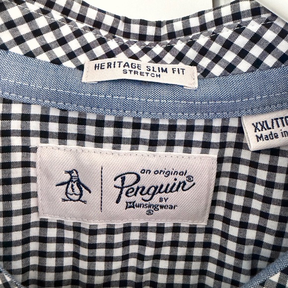 Penguin heritage slim fit Men's Black and White Checkered Shirt - Picture 3 of 3